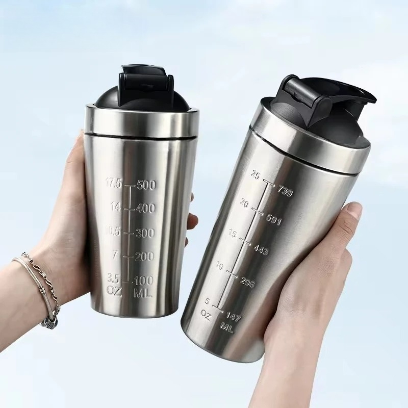Nutrition And Fitness - 1 Stück Edelstahl-Proteinpulver-Shaker-Flasche mit Kugelwaage, Auslaufsicher