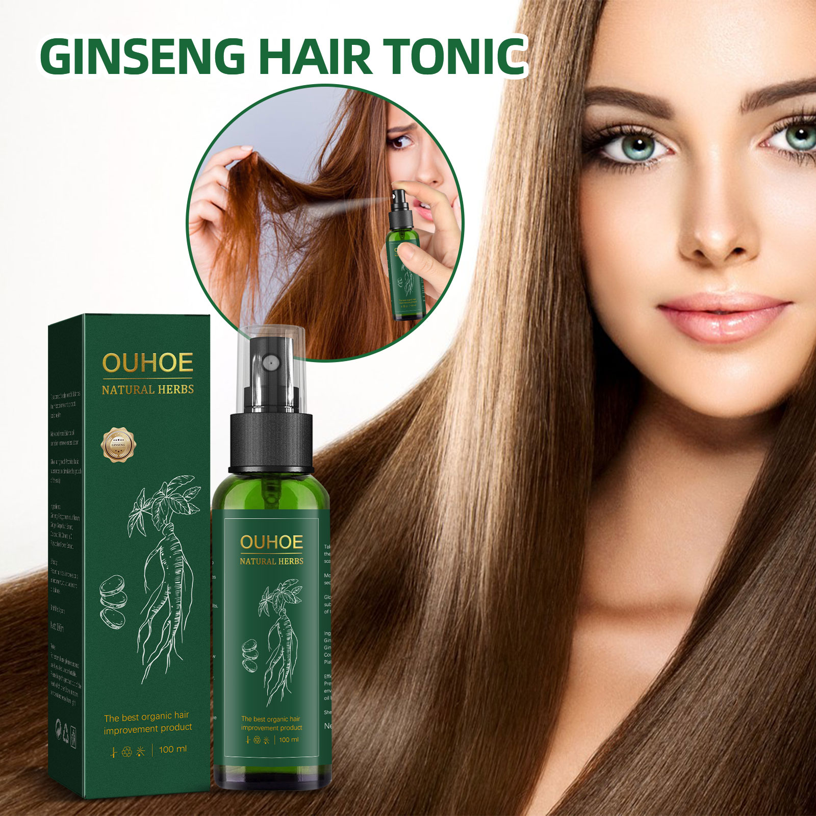 Nutrition And Fitness - Natürliches pflanzliches Ginseng-Haarpflegespray, befeuchtet das Haar,