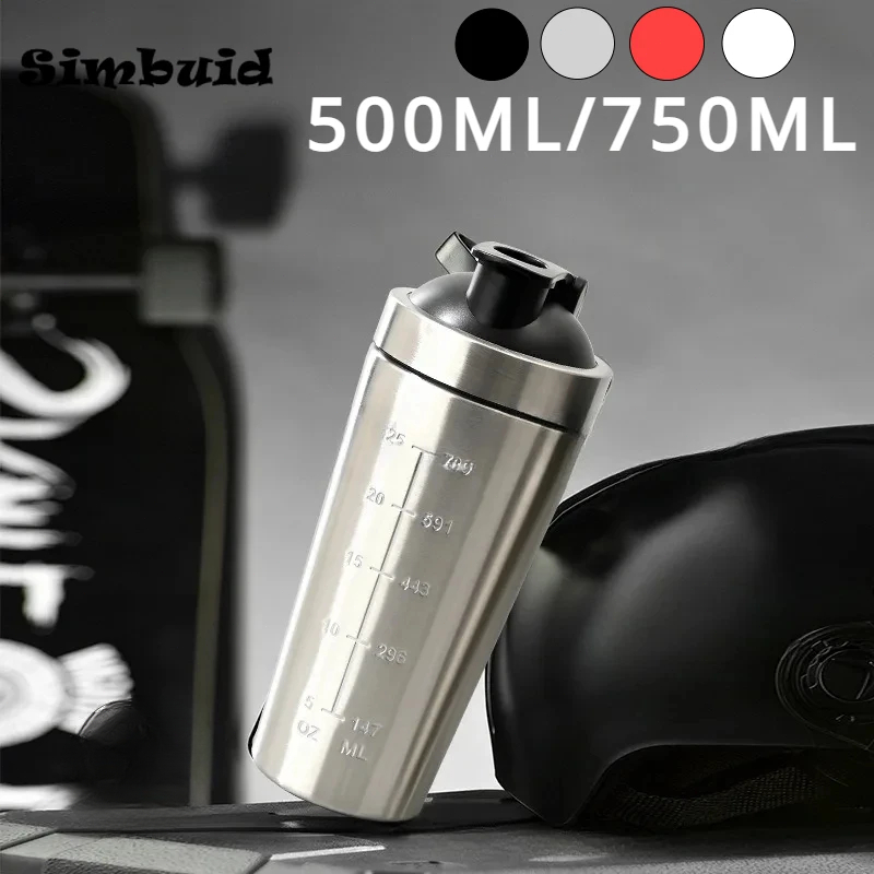 Nutrition And Fitness - Edelstahl-Proteinpulver-Shaker-Flasche mit Stahlkugel und Skala, auslaufsicher,